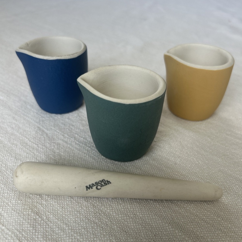Mason Cash Mortar & Pestle Small Mini Spice Grinder Set Of 3 Ceramic Stone